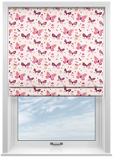 Butterfly Garden, Precious Pinks - Motorised Roman Blind